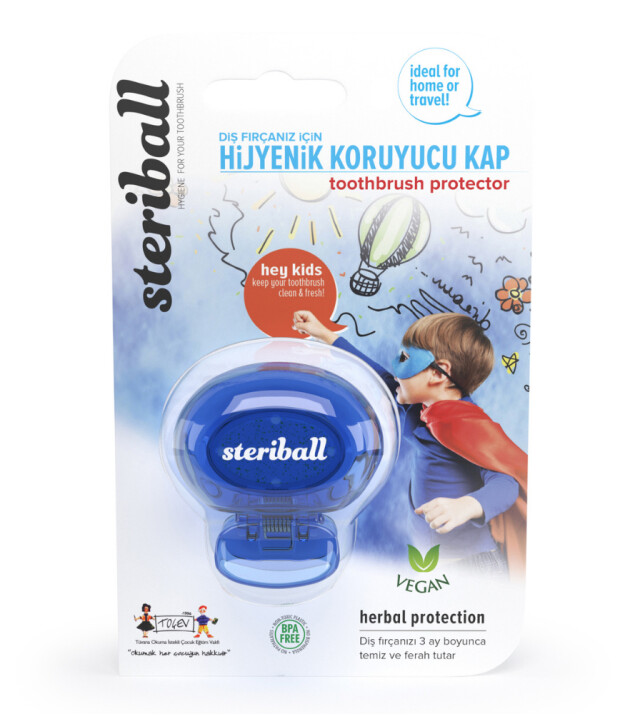 Steriball Çocuk Diş Fırçası Hijyenik Koruyucu Kap // Mavi