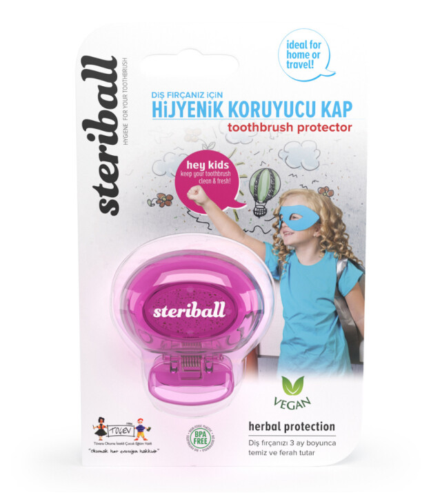 Steriball Çocuk Diş Fırçası Hijyenik Koruyucu Kap // Pembe